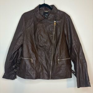 a.n.a Brown Imitation Leather Zip-up Moto Jacket with Pockets Size 1X